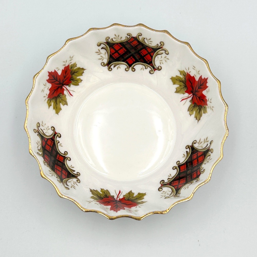 VTG 60s Royal Adderley Maple Leaf Tartan Berry Nut Bowl Fine Bone China‎ England - Picture 2 of 7